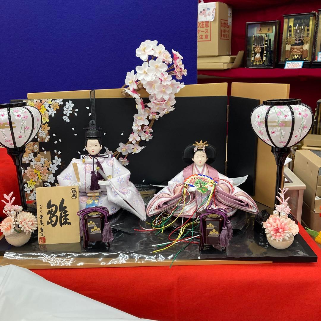 雛人形 黒/金重ね屏風　男雛 女雛 セット