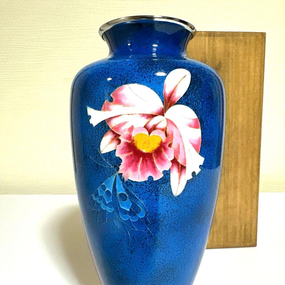 七宝焼　大吉七宝工房　太田博明作　花蝶文　花瓶