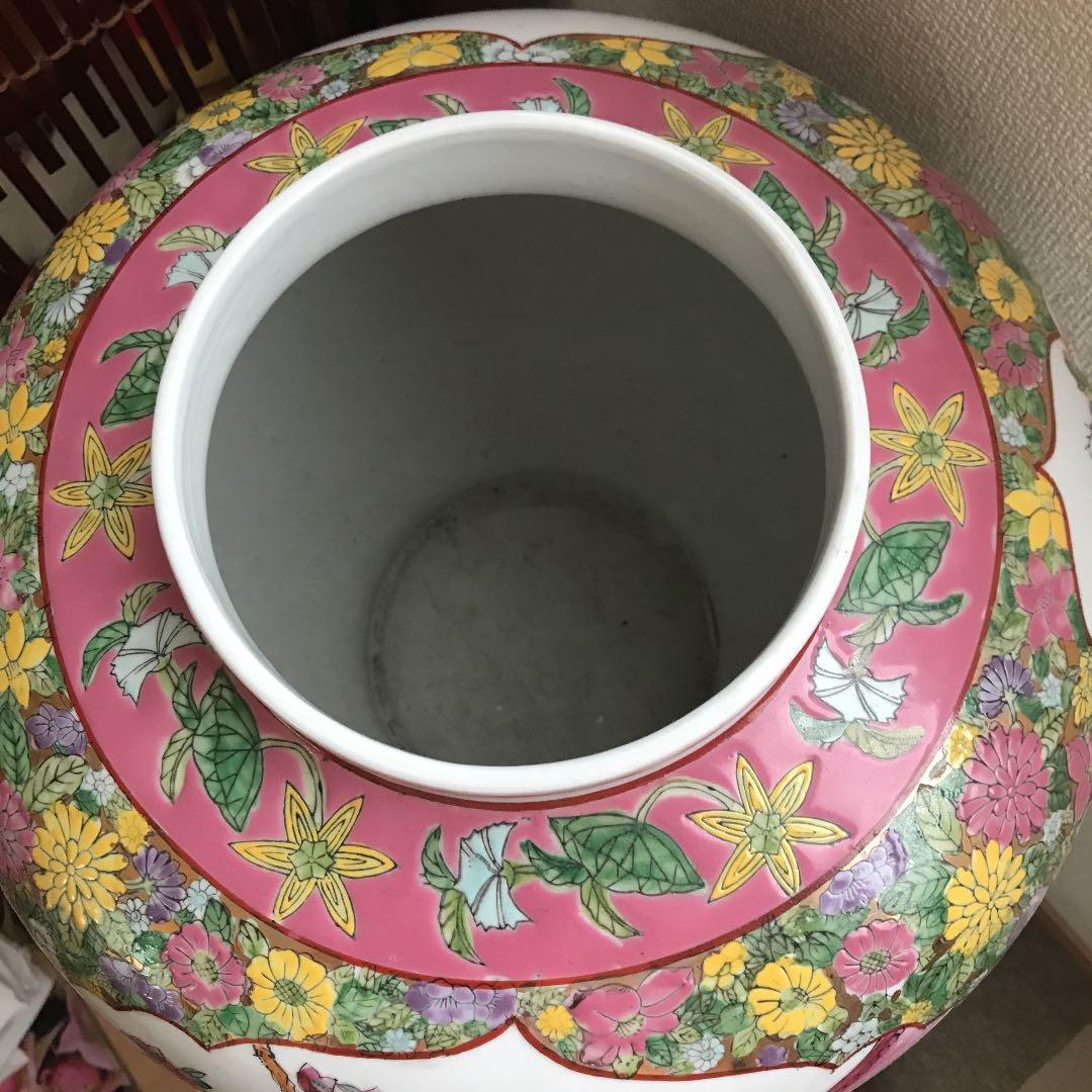 中国美術　壺　特大　粉彩　三国志　花鳥紋　清朝　古美術　骨董品　年代品